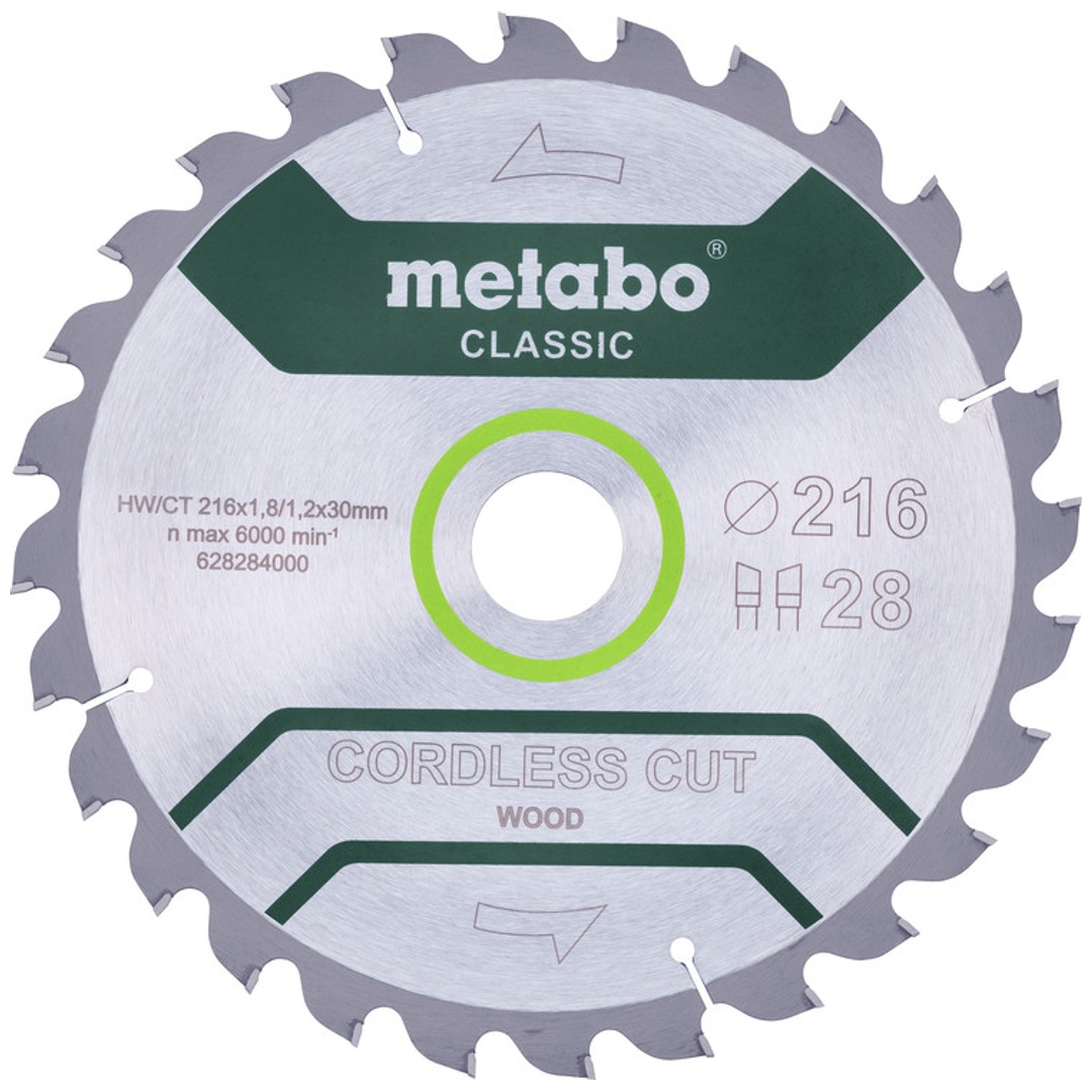 Metabo Sägeblatt cordless cut wood - classic, 216x30 Z28 WZ 5°
