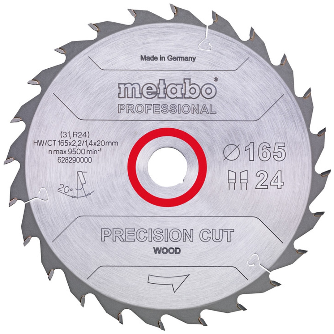 Metabo Sägeblatt precision cut wood - professional 165x2,2/x20, Z24, Spanwinkel 20°, Wechselzahn