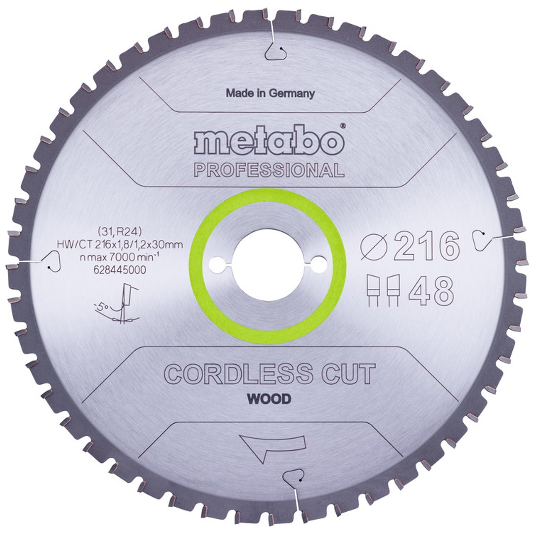 Metabo Sägeblatt cordless cut wood - professional, 216x30 Z48 WZ 5°neg
