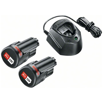 Bosch Starter-Set, 2 x Akkupacks PBA 12V 1.5Ah O-A + Ladegerät GAL 1210 CV