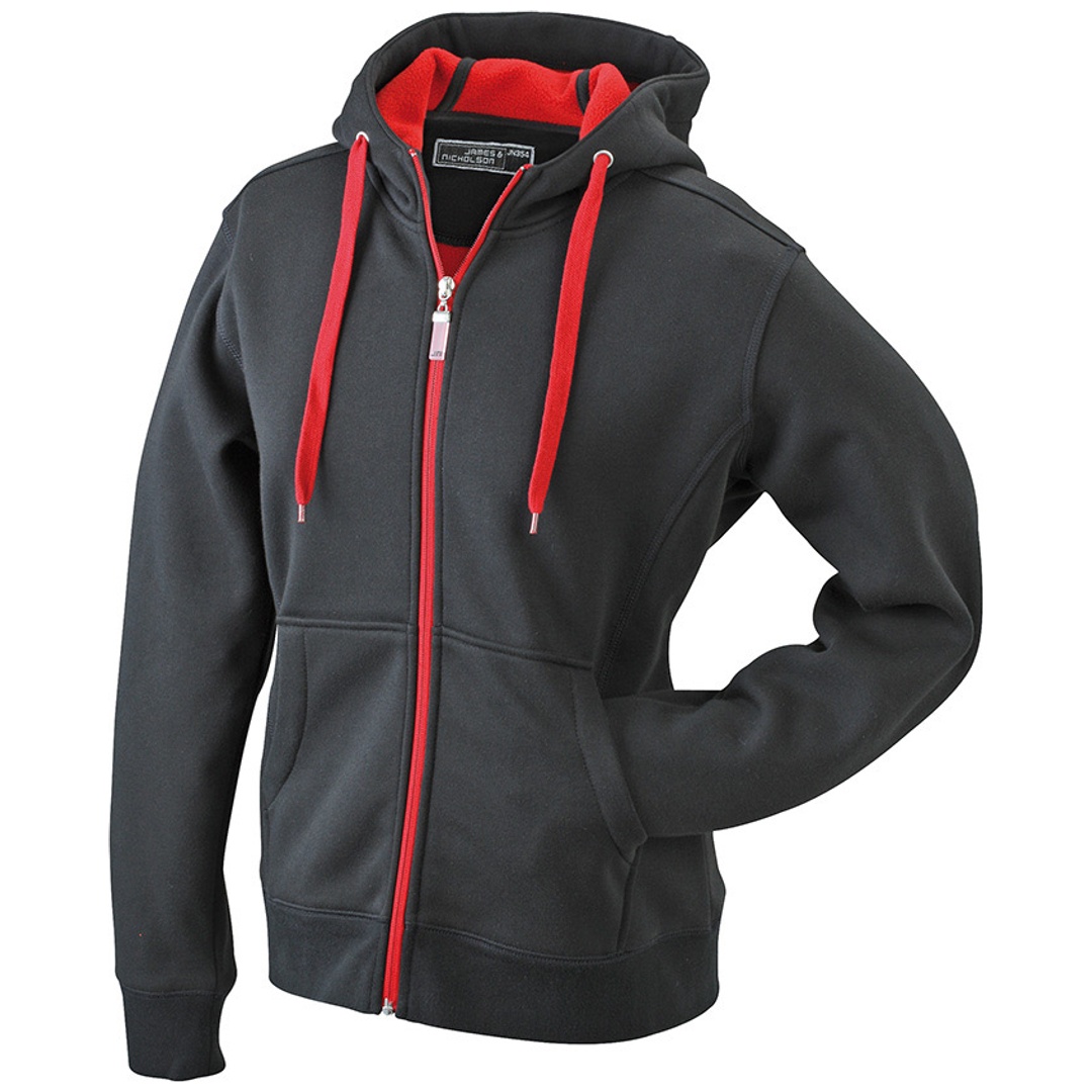 James & Nicholson Damenjacke JN354 mit Kapuze Gr. XL black/red