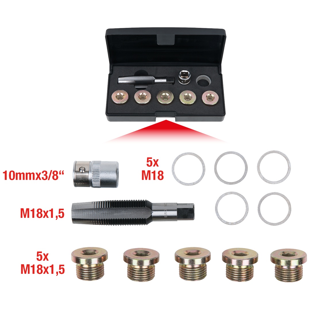 KS Tools Ölablassschrauben-Gewindereparatur-Satz, 12-tlg M18 x 1,5