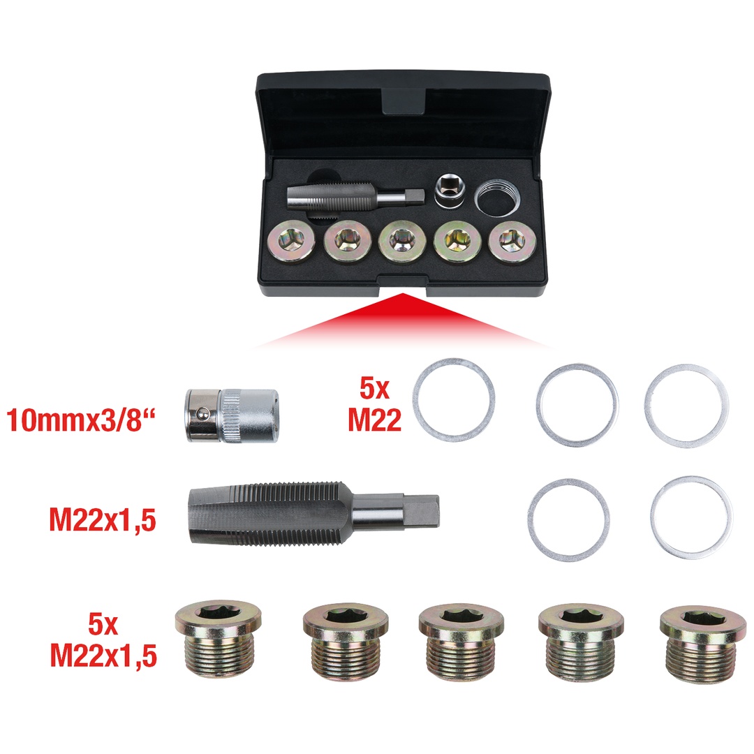 KS Tools Ölablassschrauben-Gewindereparatur-Satz, 12-tlg M22 x 1,5