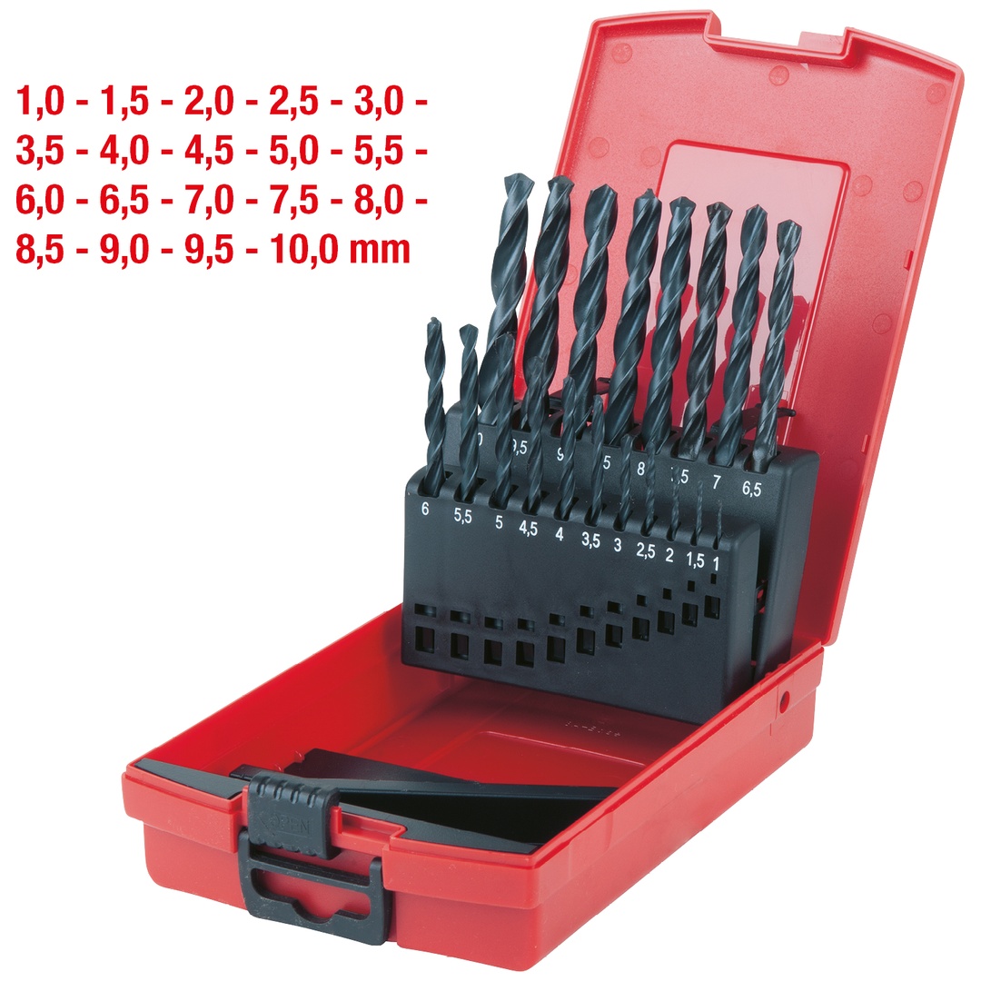 KS Tools HSS-R Spiralbohrer-Satz, Kunststoffkassette, 19-tlg., 1-10 mm