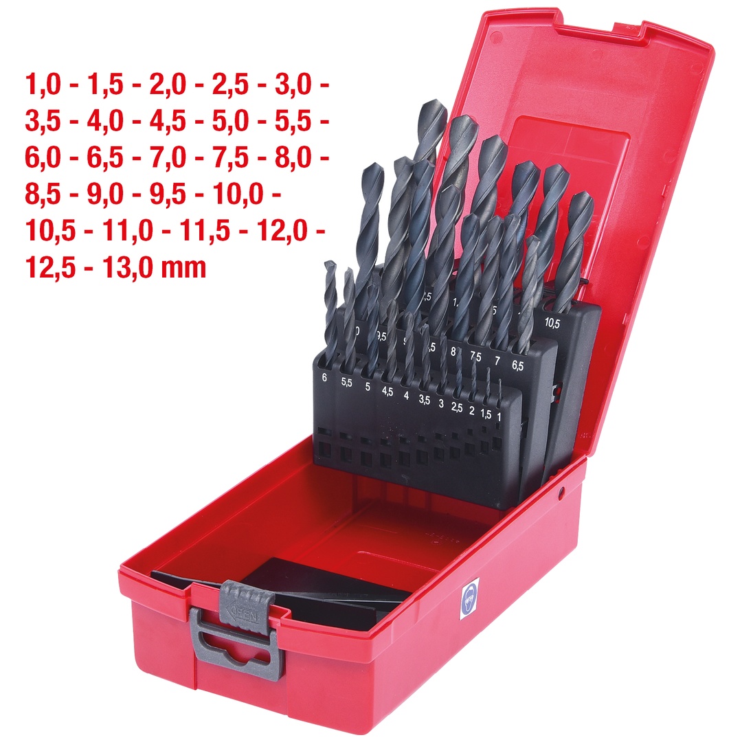 KS Tools HSS-R Spiralbohrer-Satz, Kunststoffkassette, 25-tlg., 1-13 mm