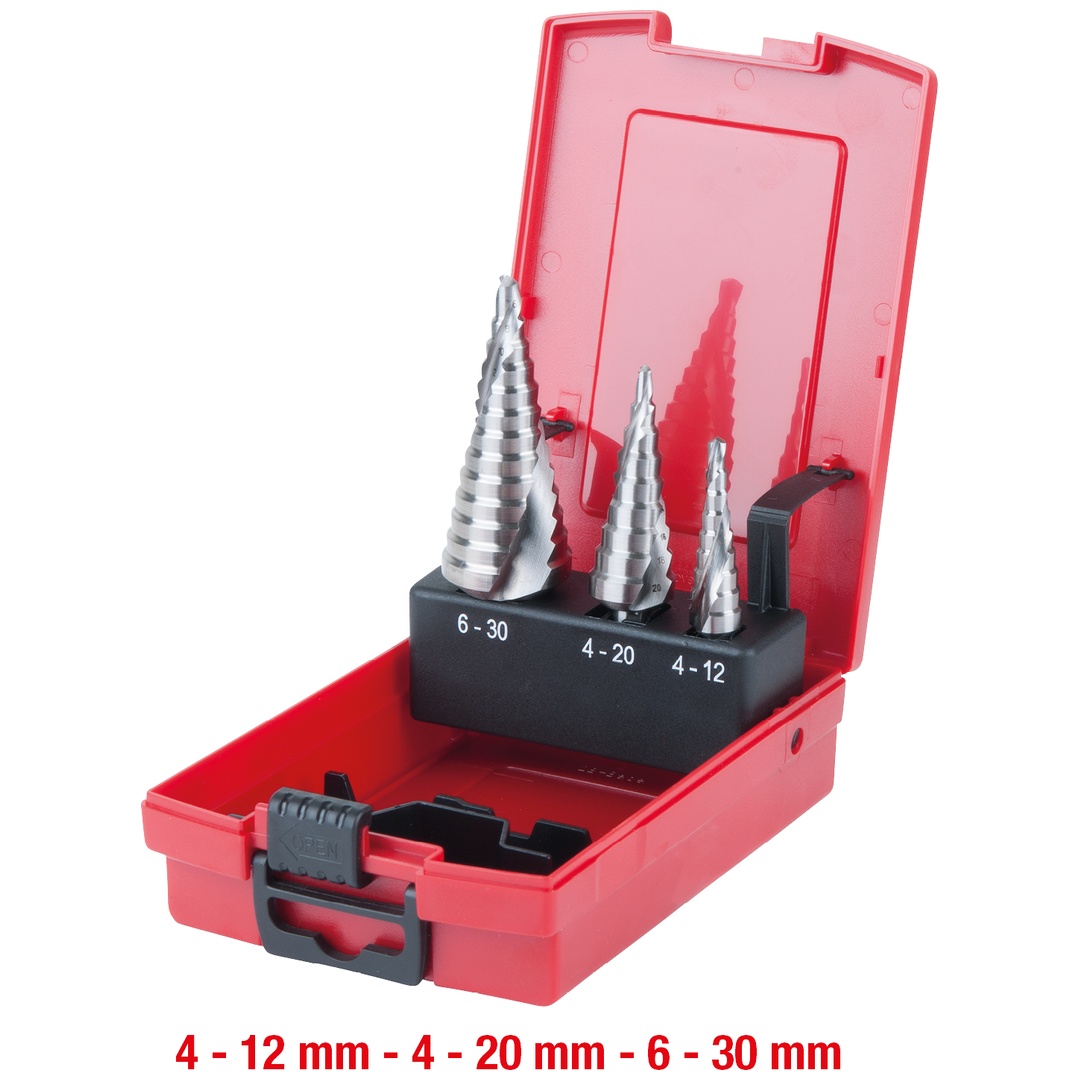 KS Tools HSS Stufenbohrer-Satz, Kunststoffkassette 3-tlg.