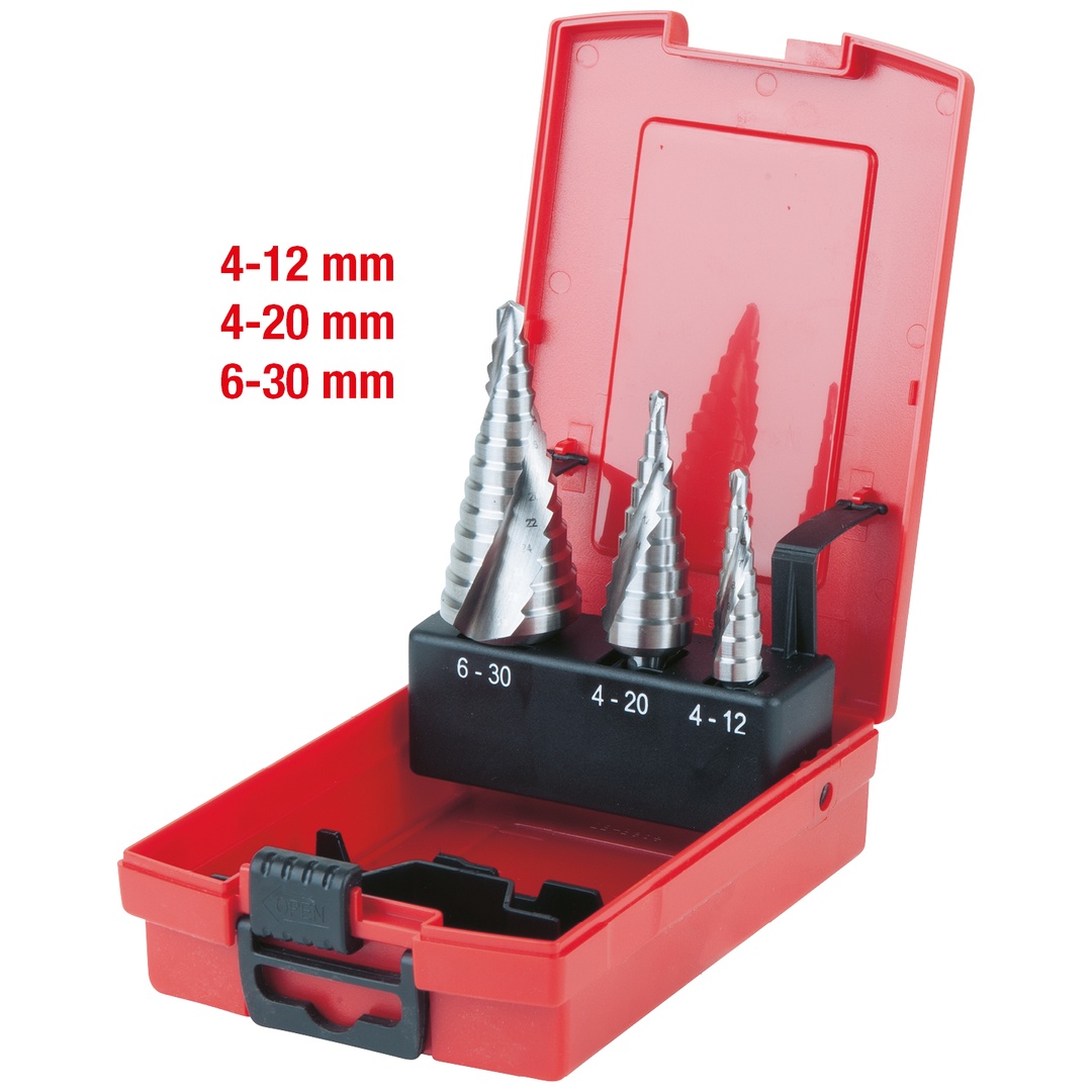 KS Tools HSS Co 5 Stufenbohrer-Satz, Kunststoffkassette 3-tlg.