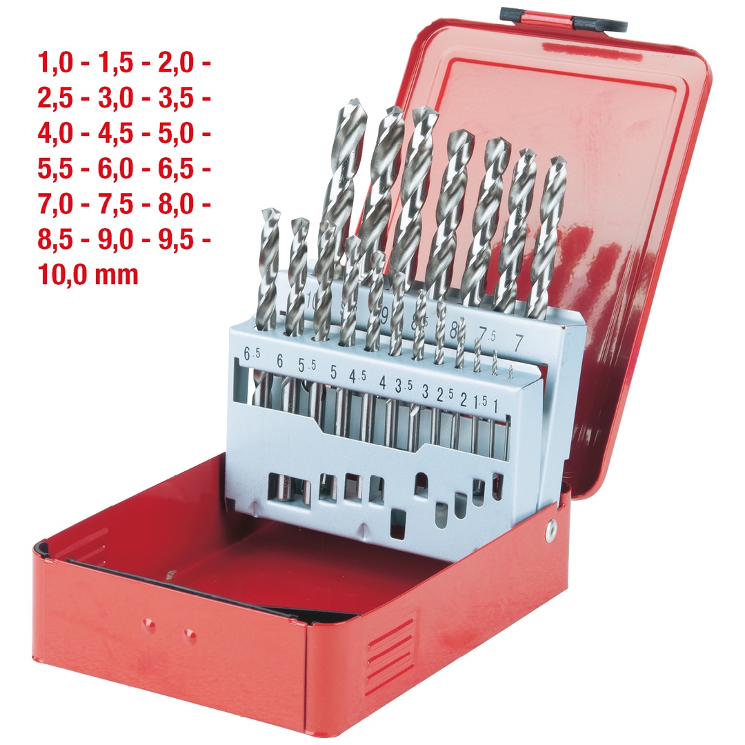 KS Tools HSS-G Spiralbohrer-Satz, Stahlblechkassette, 19-tlg. 1-10 mm