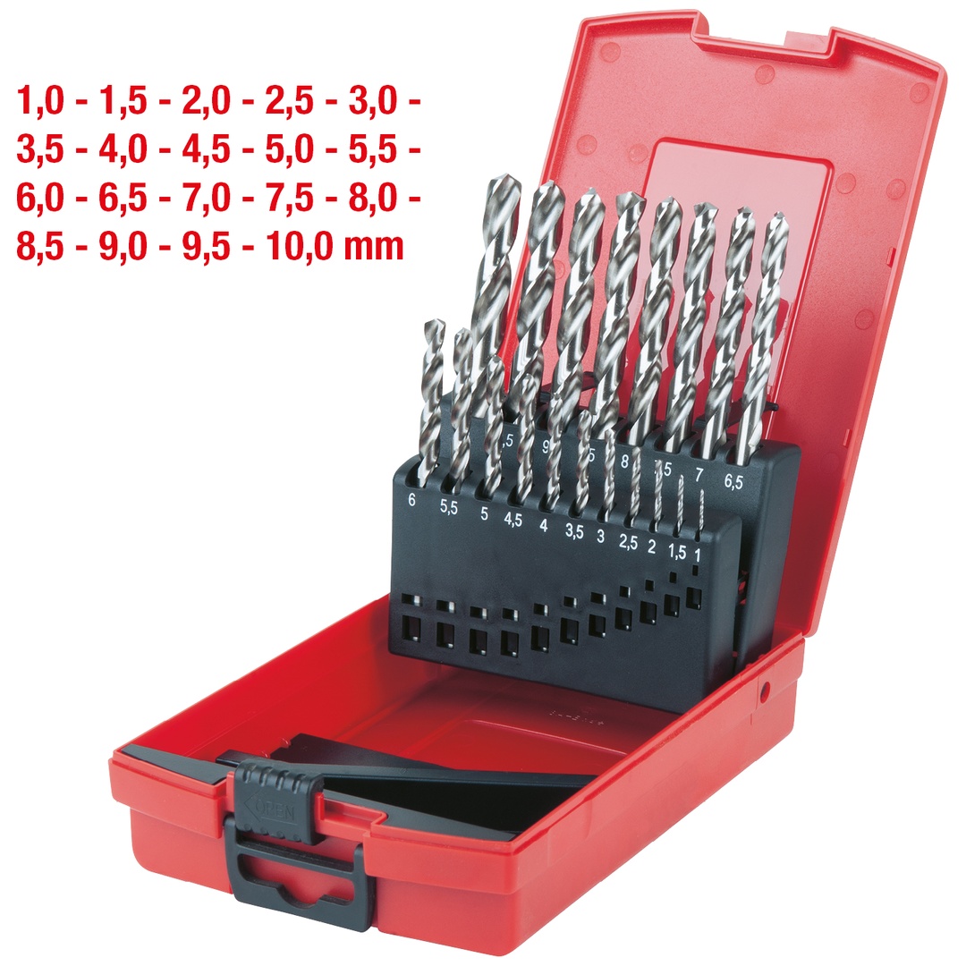 KS Tools HSS-G Spiralbohrer-Satz, Kunststoffkassette, 19-tlg. 1-10 mm