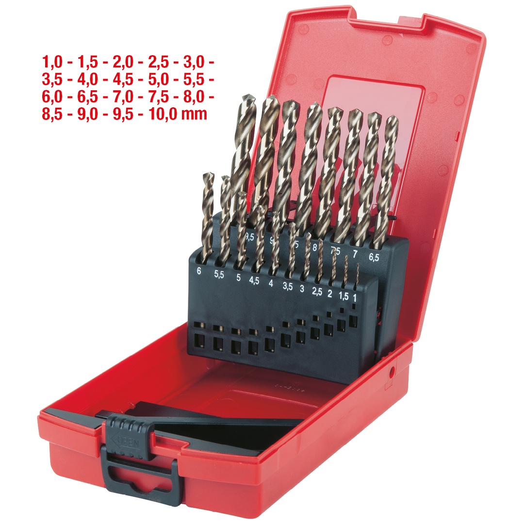 KS Tools HSS-G Co 5 Spiralbohrer-Satz, Kunststoffkassette 19-tlg. 1-10 mm