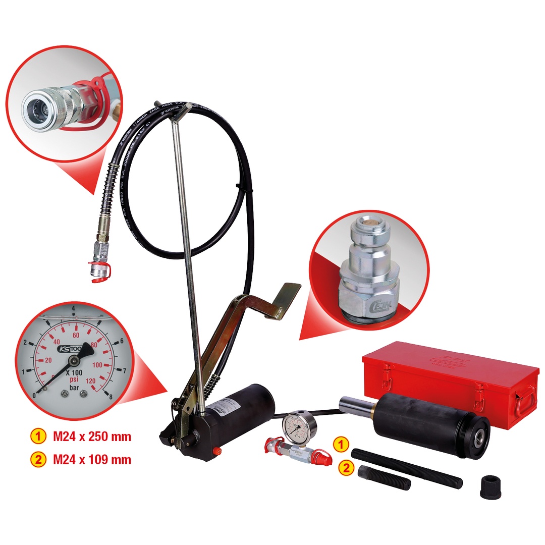 KS Tools Hydraulik-Einheit 32t, mit Hydraulik-Pumpe und Manometer, 11-tlg