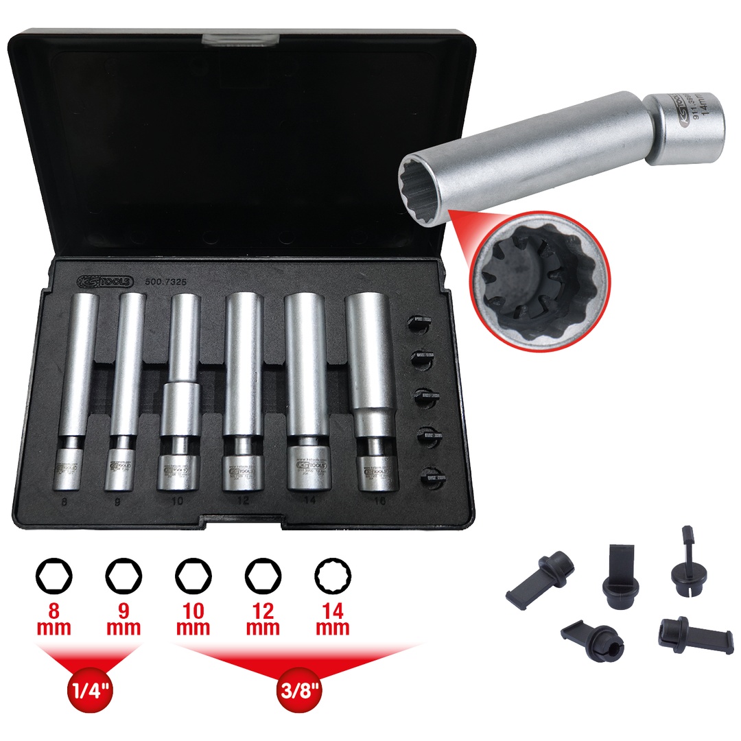 KS Tools 1/4 + 3/8 Spezial-Glüh- und Zündkerzen-Stecknuss-Satz mit Gelenk, 11-tlg