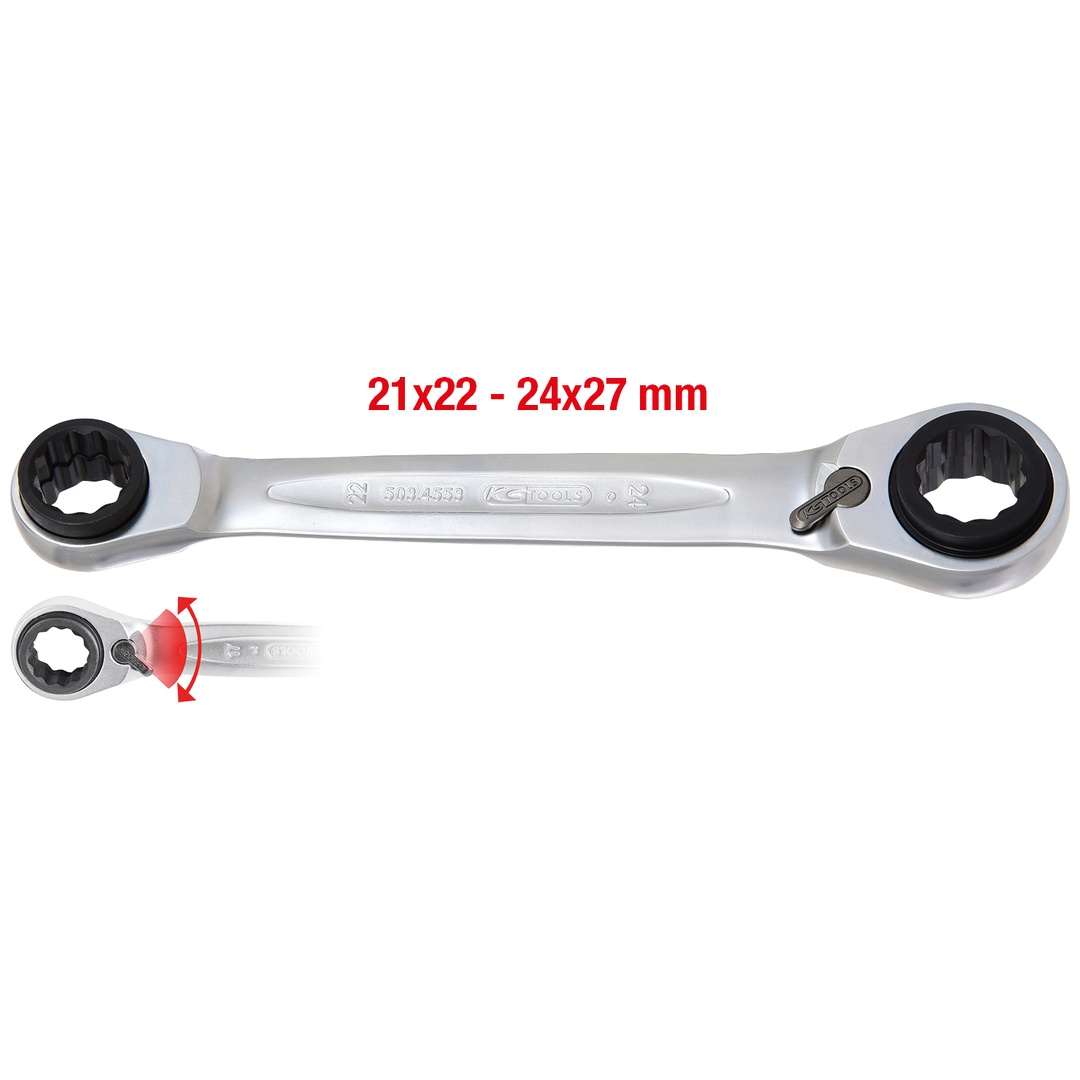 KS Tools 4 in 1 GEARplus umschaltbar Doppel-Ratschenringschlüssel, 21x22x24x27 mm