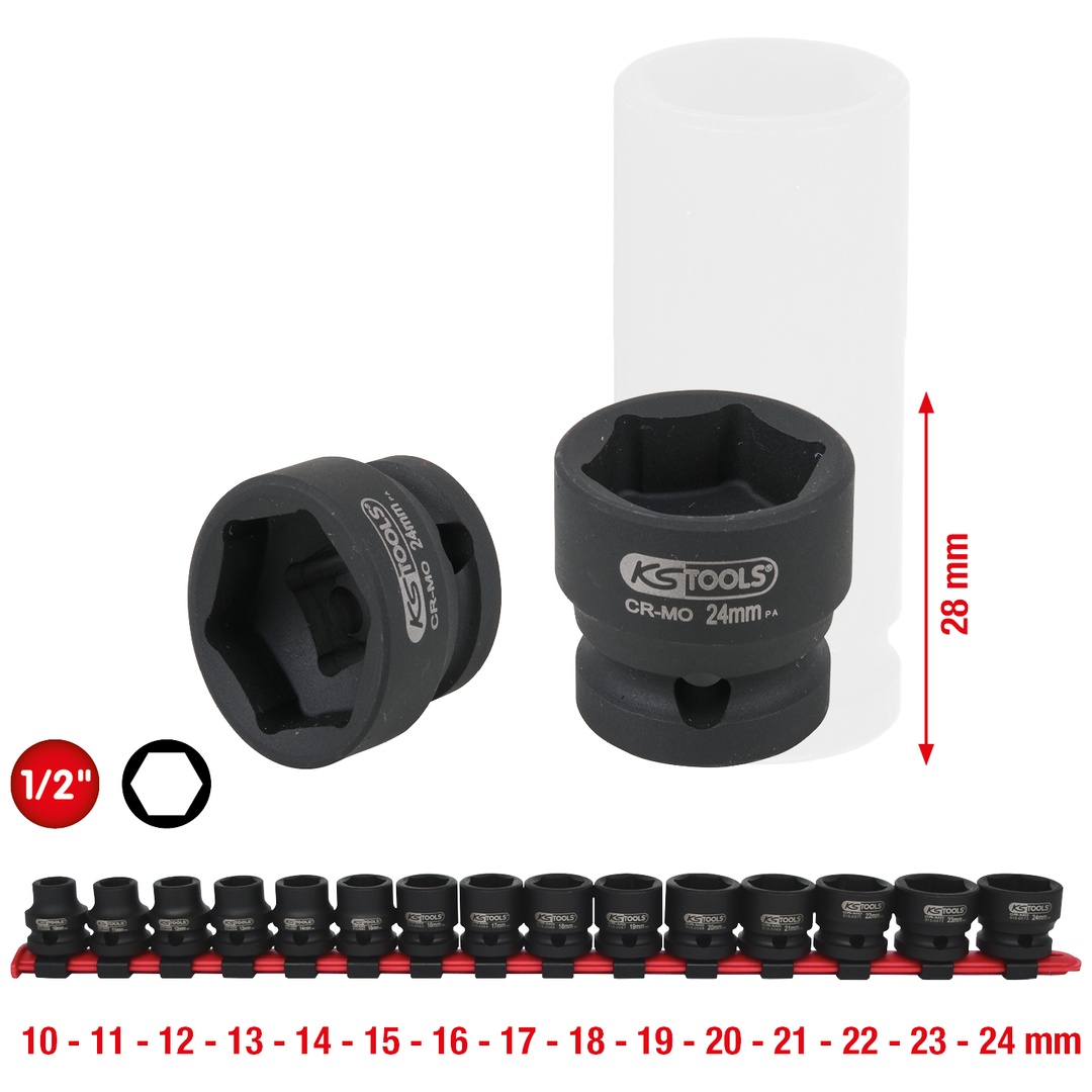KS Tools 1/2 Sechskant-Kraft-Stecknuss-Satz, extra kurz, 15-tlg