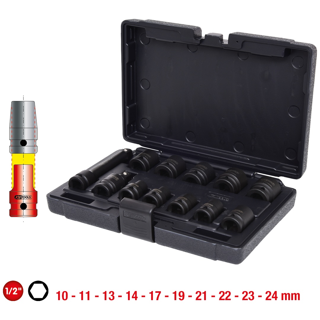 KS Tools 1/2 Sechskant-Kraft-Stecknuss-Satz, kurz, 12-tlg