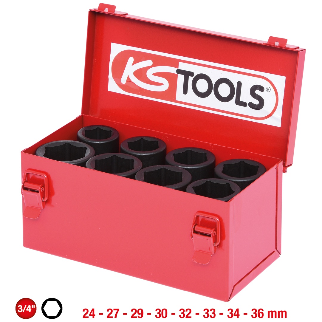 KS Tools 3/4 Sechskant-Kraft-Stecknuss-Satz, 8-tlg lang