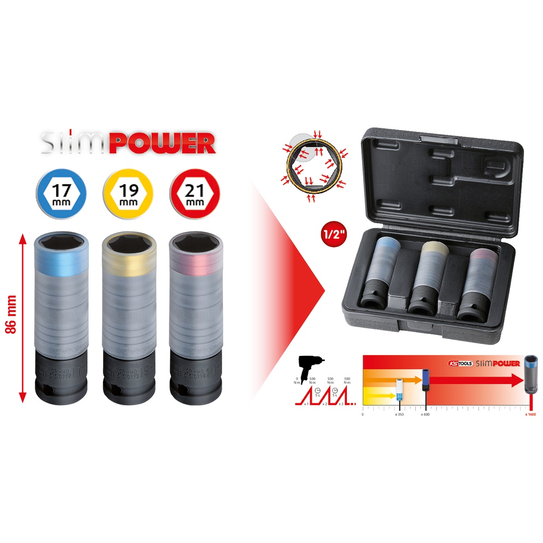 KS Tools SlimPOWER Impact-Stecknuss-Satz, 3-tlg, 1/2