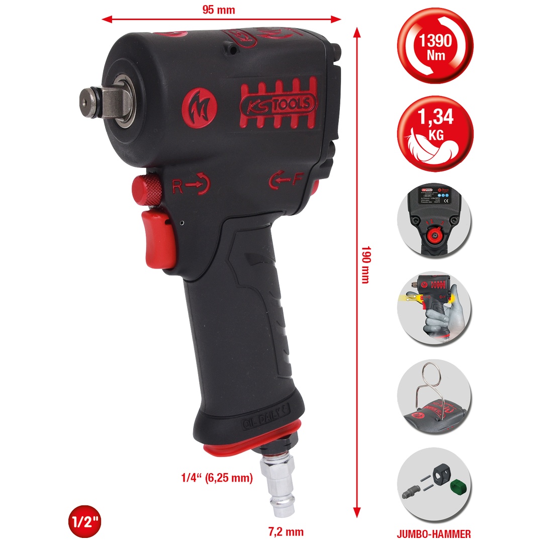 KS Tools 1/2 miniMONSTER Hochleistungs-Druckluft-Schlagschrauber 1.390 Nm