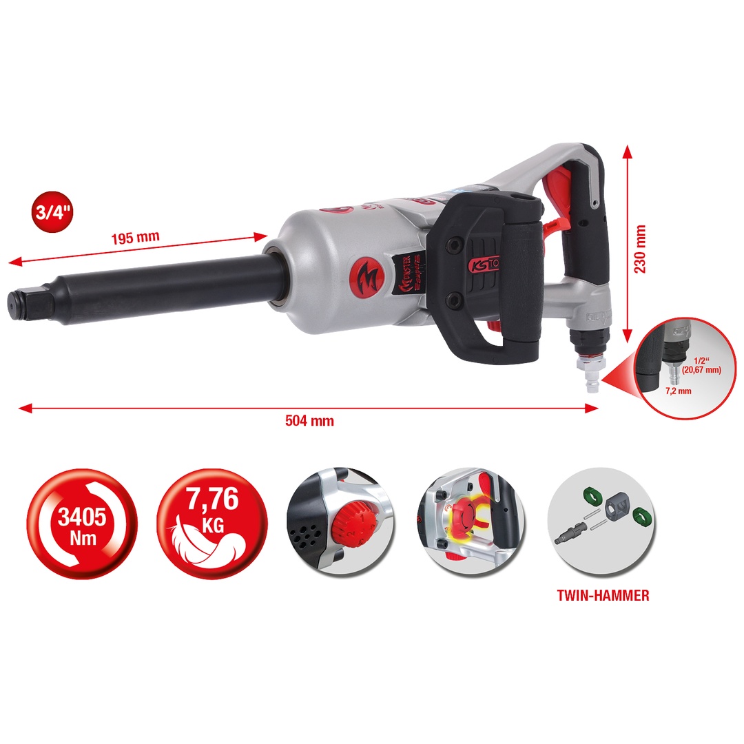 KS Tools 3/4 superMONSTER Hochleistungs-Druckluft-Schlagschrauber, 3405Nm, 504 mm