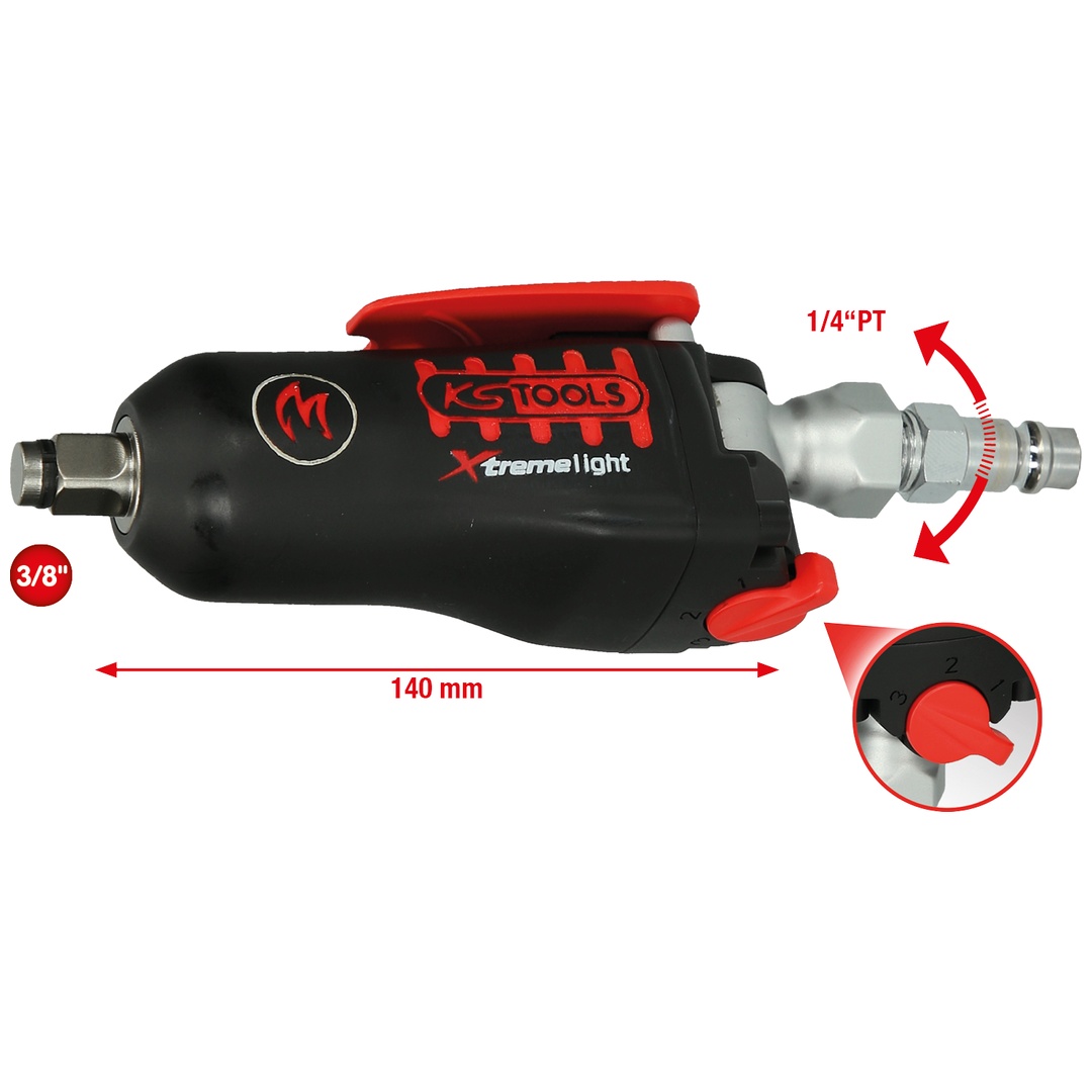 KS Tools 3/8 MONSTER Xtremelight Mini-Druckluft-Schlagschrauber mit Umschaltwippe, 108 Nm
