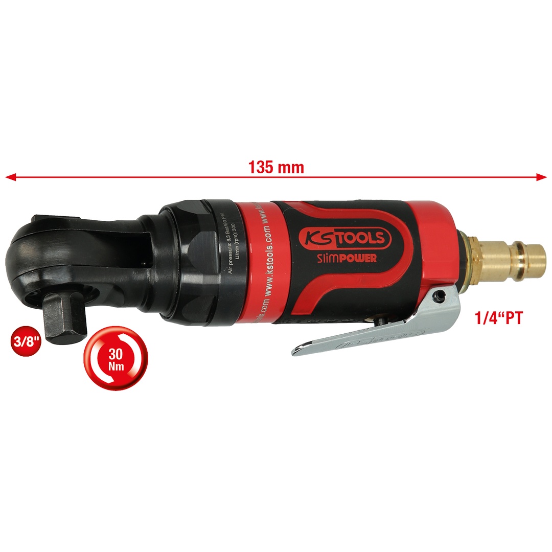 KS Tools 3/8 SlimPOWER Mini-Druckluft-Umschaltratsche 30 Nm
