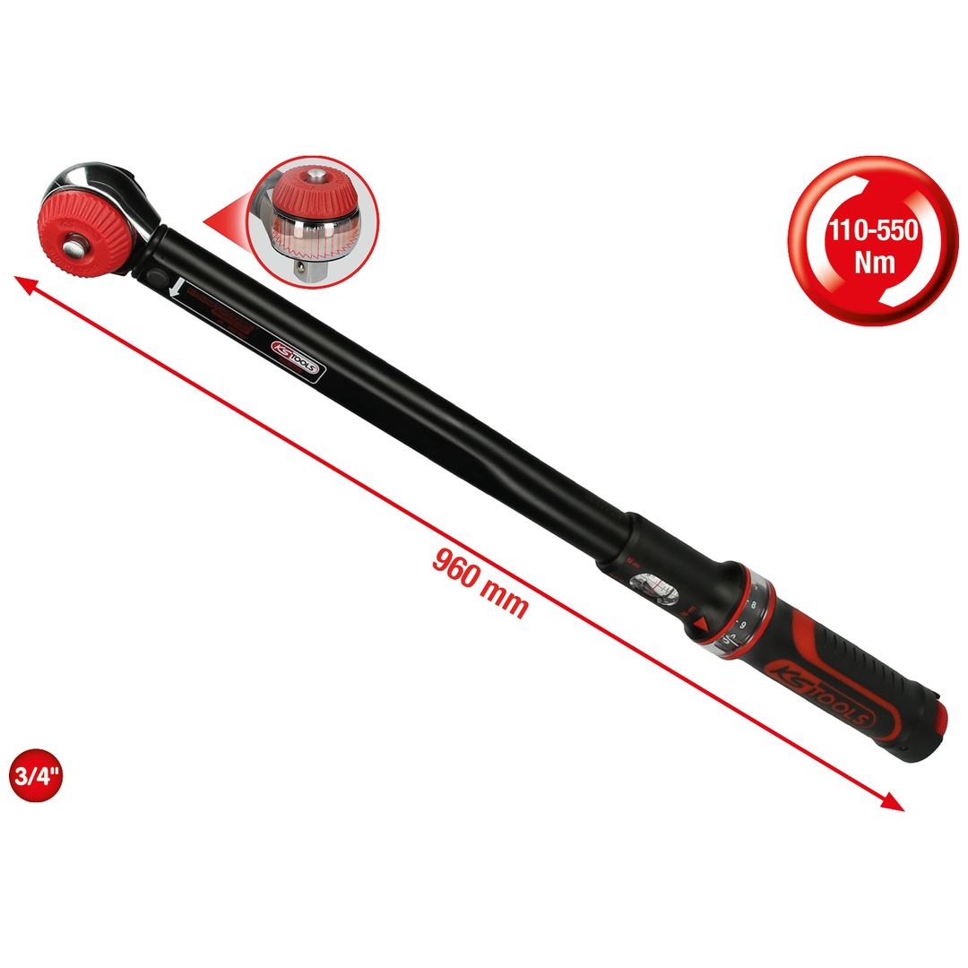 KS Tools 3/4 ERGOTORQUEprecision Ratschen-Drehmomentschlüssel Drehknopf, 110-550 Nm