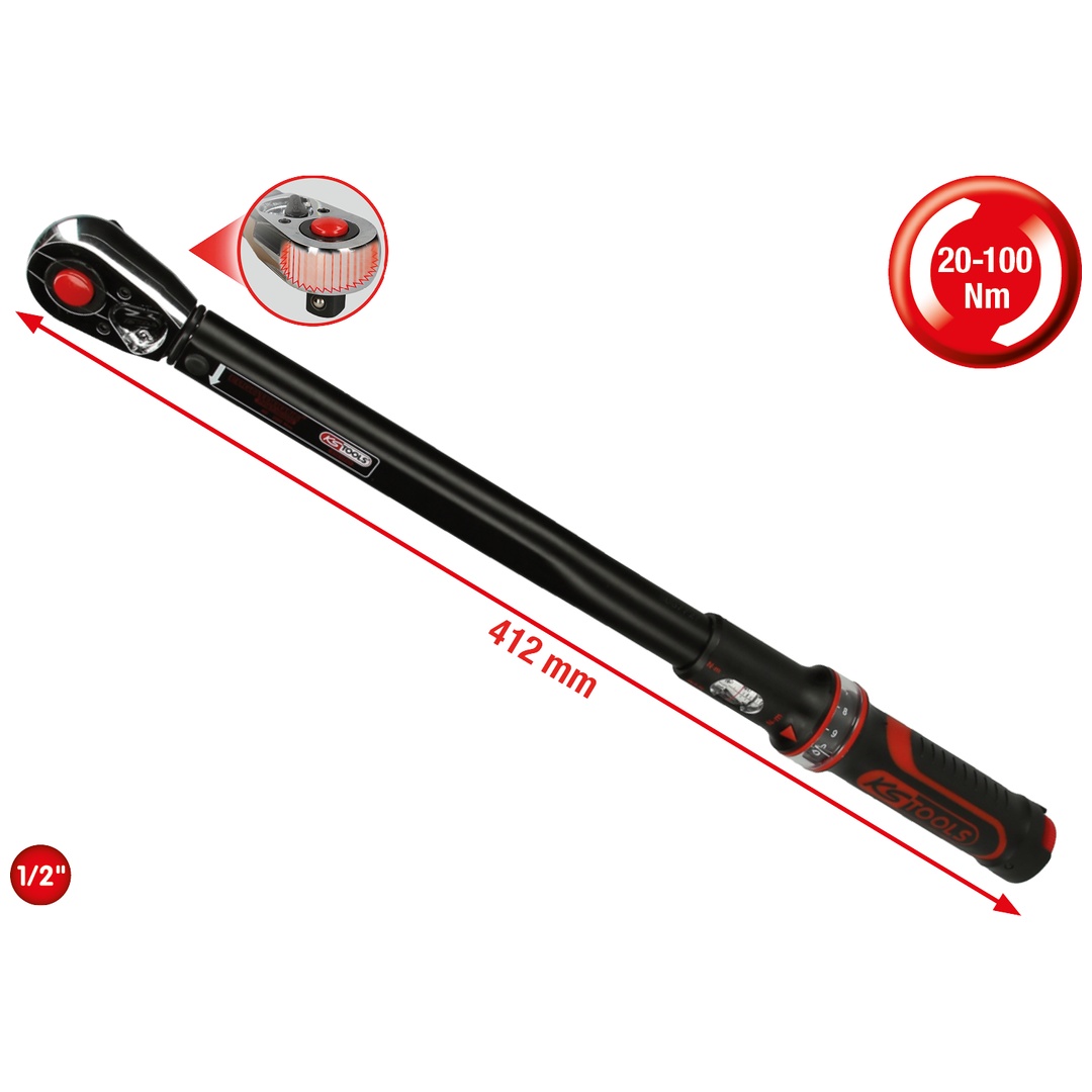 KS Tools 1/2 ERGOTORQUEprecision Ratschen-Drehmomentschlüssel, 20-100 Nm