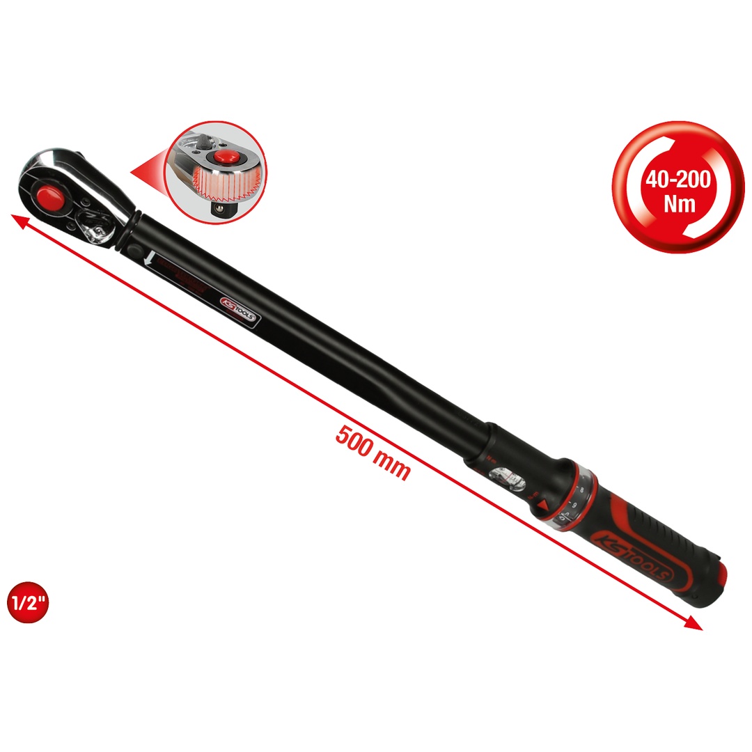 KS Tools 1/2 ERGOTORQUEprecision Ratschen-Drehmomentschlüssel, 40-200 Nm