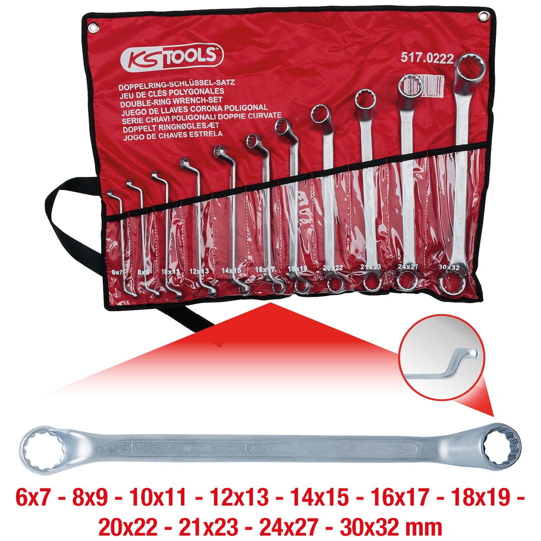 KS Tools Doppel-Ringschlüssel-Satz, gekröpft, 11-tlg 6-32 mm