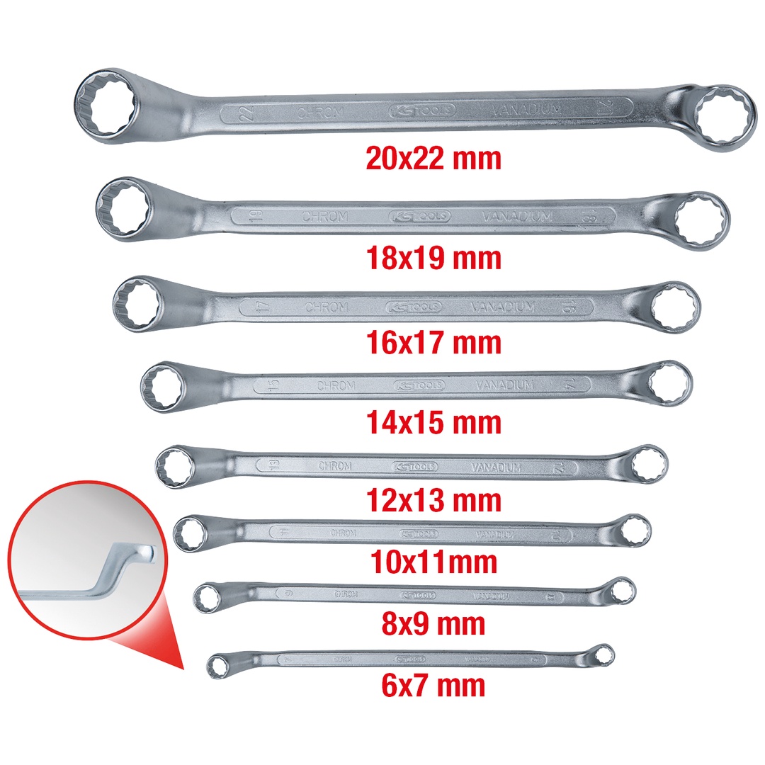 KS Tools Doppel-Ringschlüssel-Satz, gekröpft, 8-tlg 6-22 mm