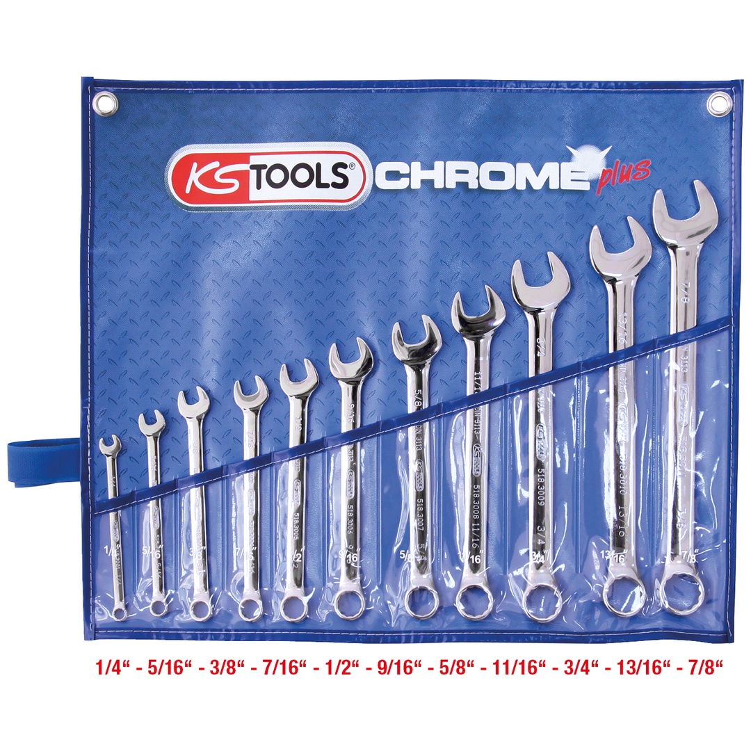 KS Tools CHROMEplus Ringmaulschlüssel-Satz, abgewinkelt, 11-tlg Zoll