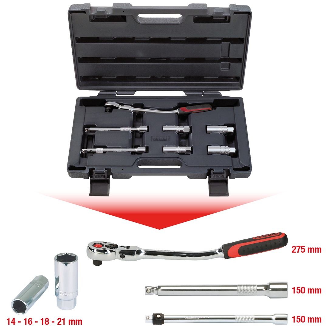 KS Tools 3/8 CHROMEplus Zündkerzen-Service-Satz, 7-tlg