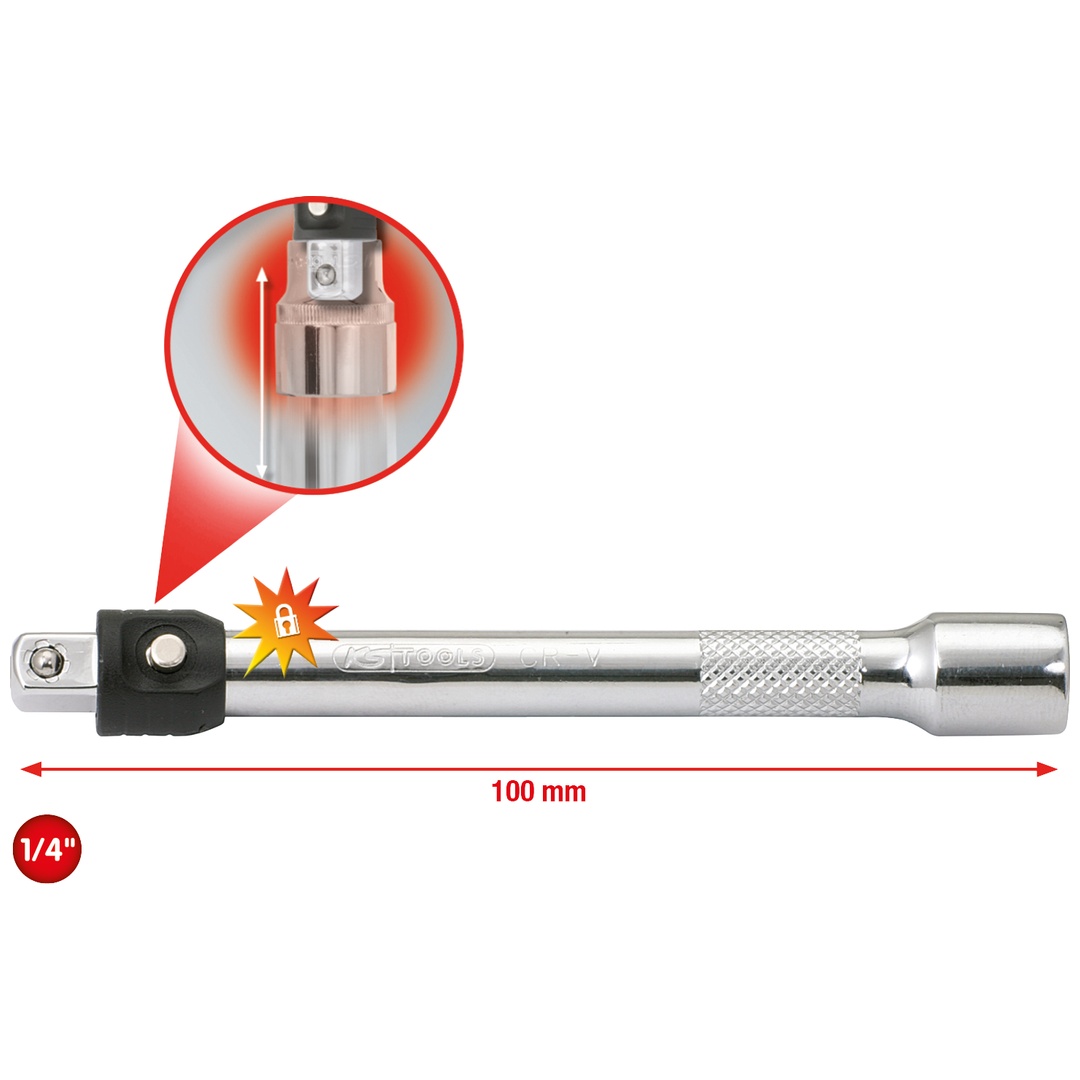 KS Tools 1/4 CHROMEplus Verlängerung mit Verriegelung, 100 mm