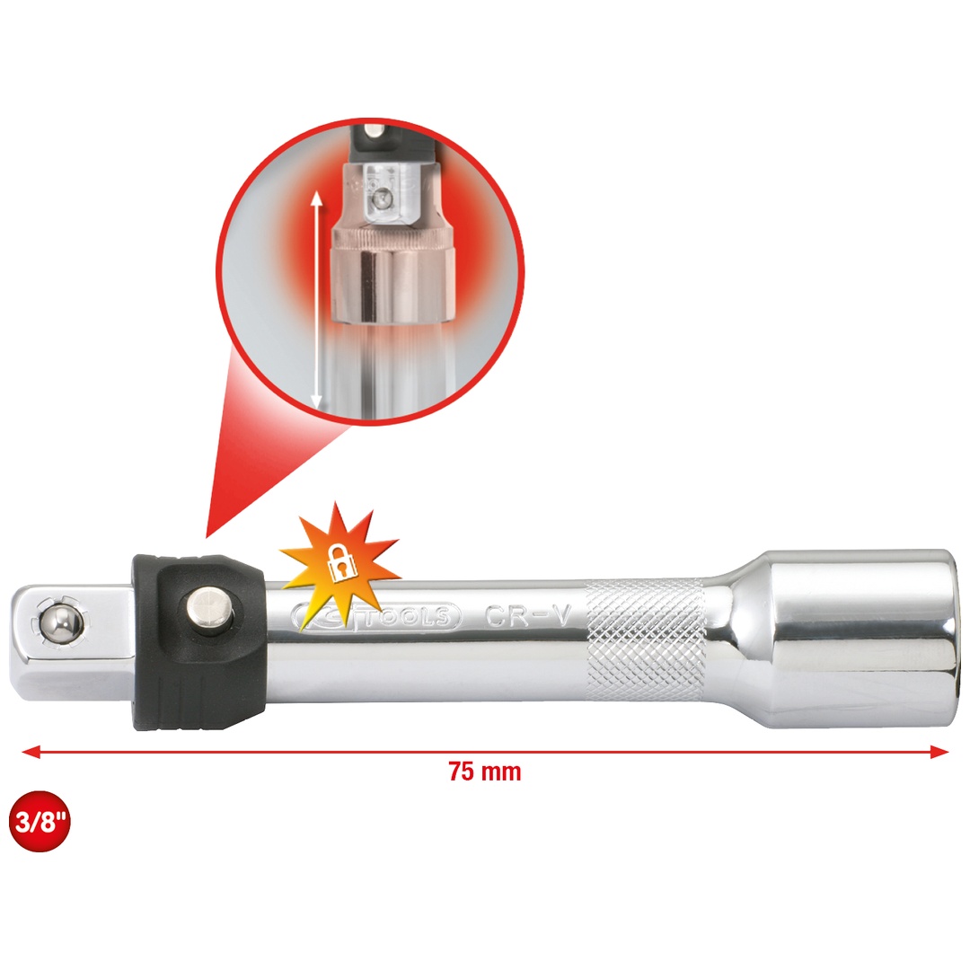 KS Tools 3/8 CHROMEplus Verlängerung mit Verriegelung, 75 mm