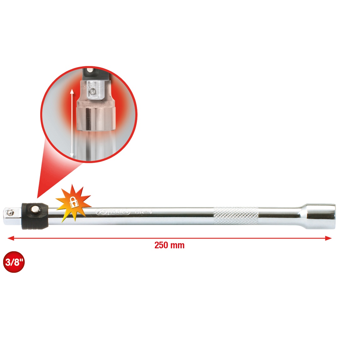 KS Tools 3/8 CHROMEplus Verlängerung mit Verriegelung, 250 mm
