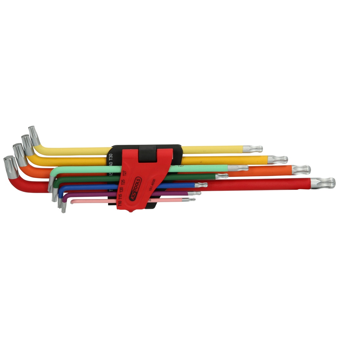KS Tools Kugelkopf-TX-Winkelstiftschlüssel-Satz, extra lang und 108° abgewinkelt, 9-tlg