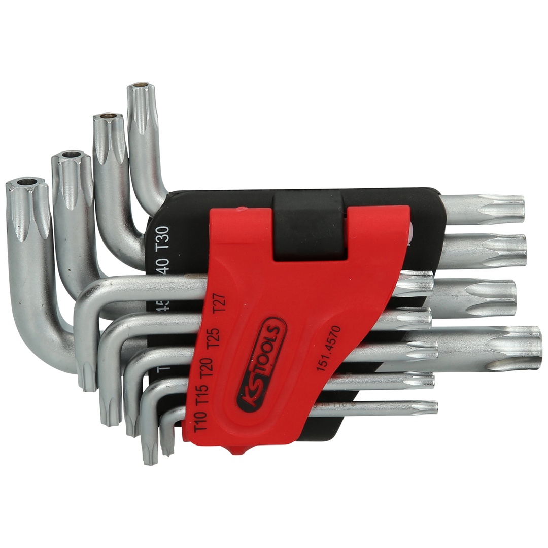 KS Tools TX-Winkelstiftschlüssel-Satz mit Bohrung, kurz, 9-tlgTB10-TB50