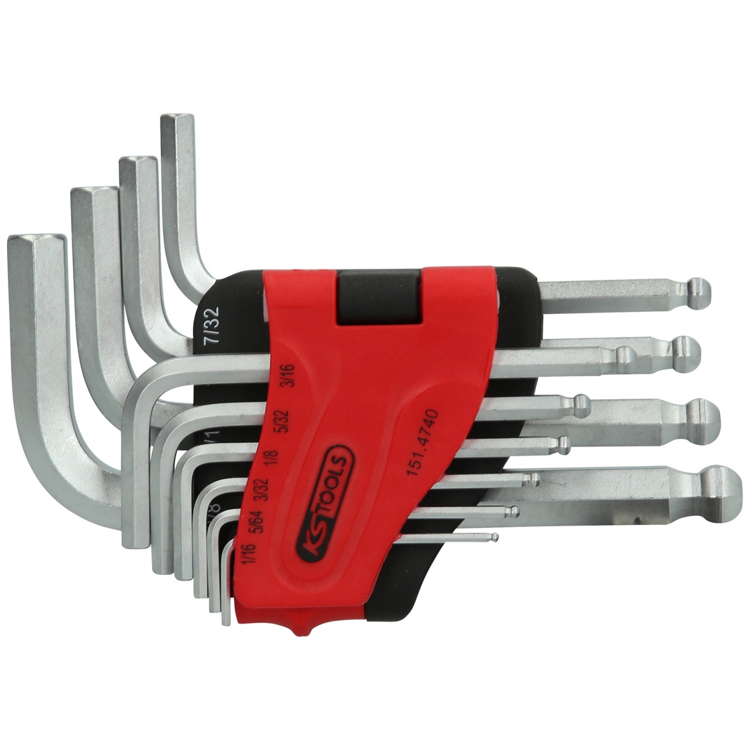 KS Tools Kugelkopf-Innensechskant-Winkelstiftschlüssel-Satz, 10-tlg, kurz, 1/16-3/8