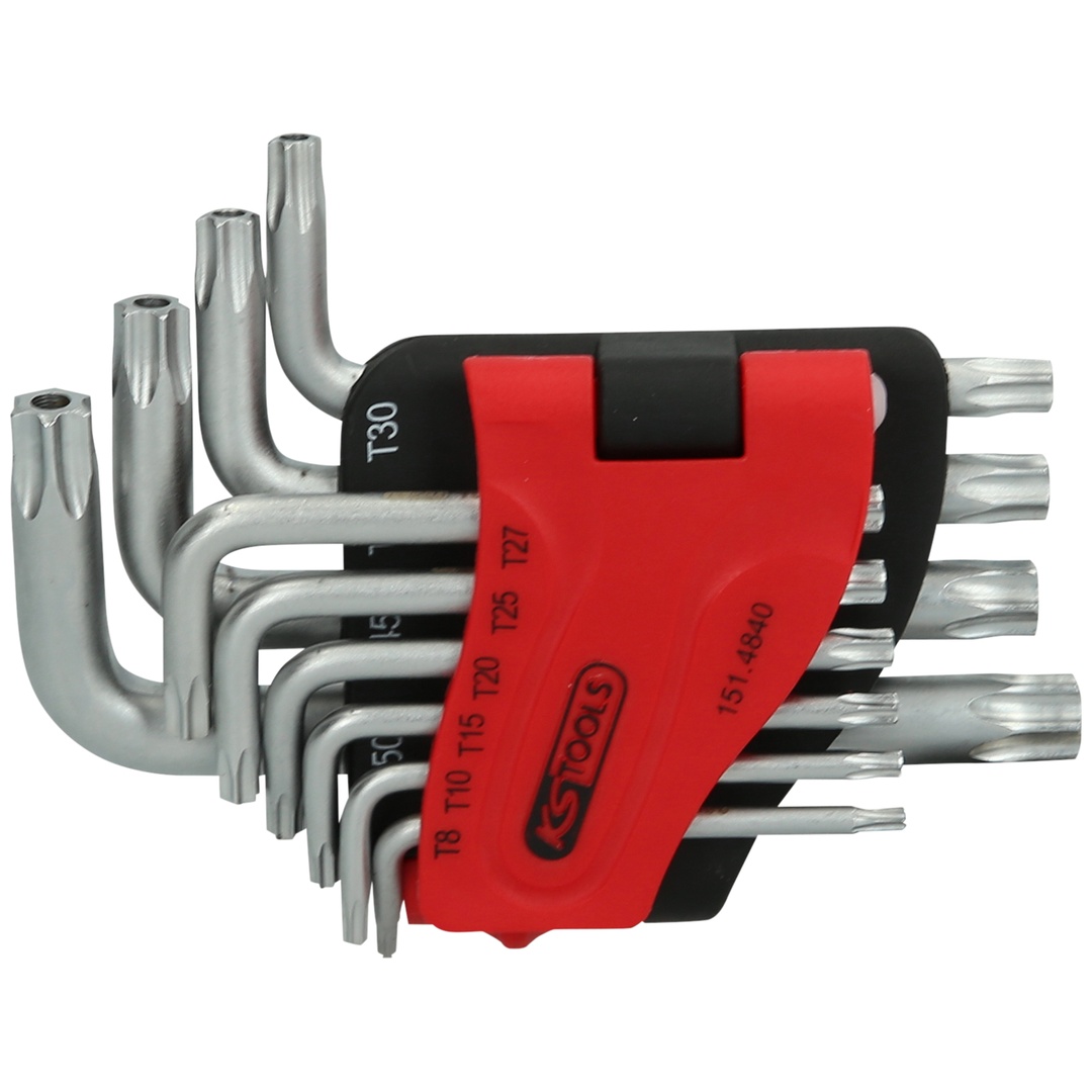 KS Tools TX-Winkelstiftschlüssel-Satz mit Bohrung, kurz, 10-tlg, TB8-TB50