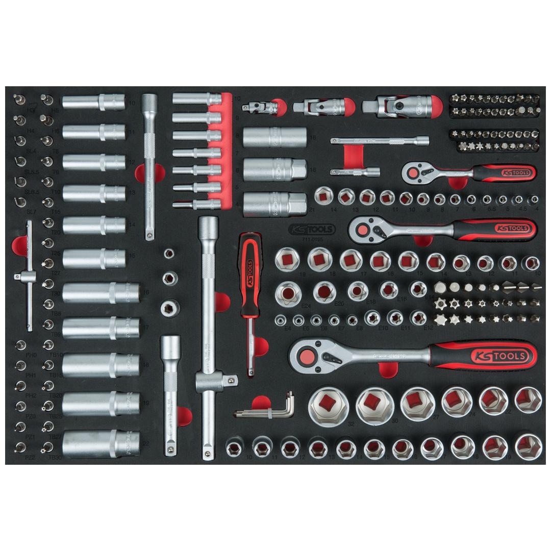 KS Tools 1/4+3/8+1/2 Steckschlüssel-Satz, 195-tlg. in 1/1 Systemeinlage