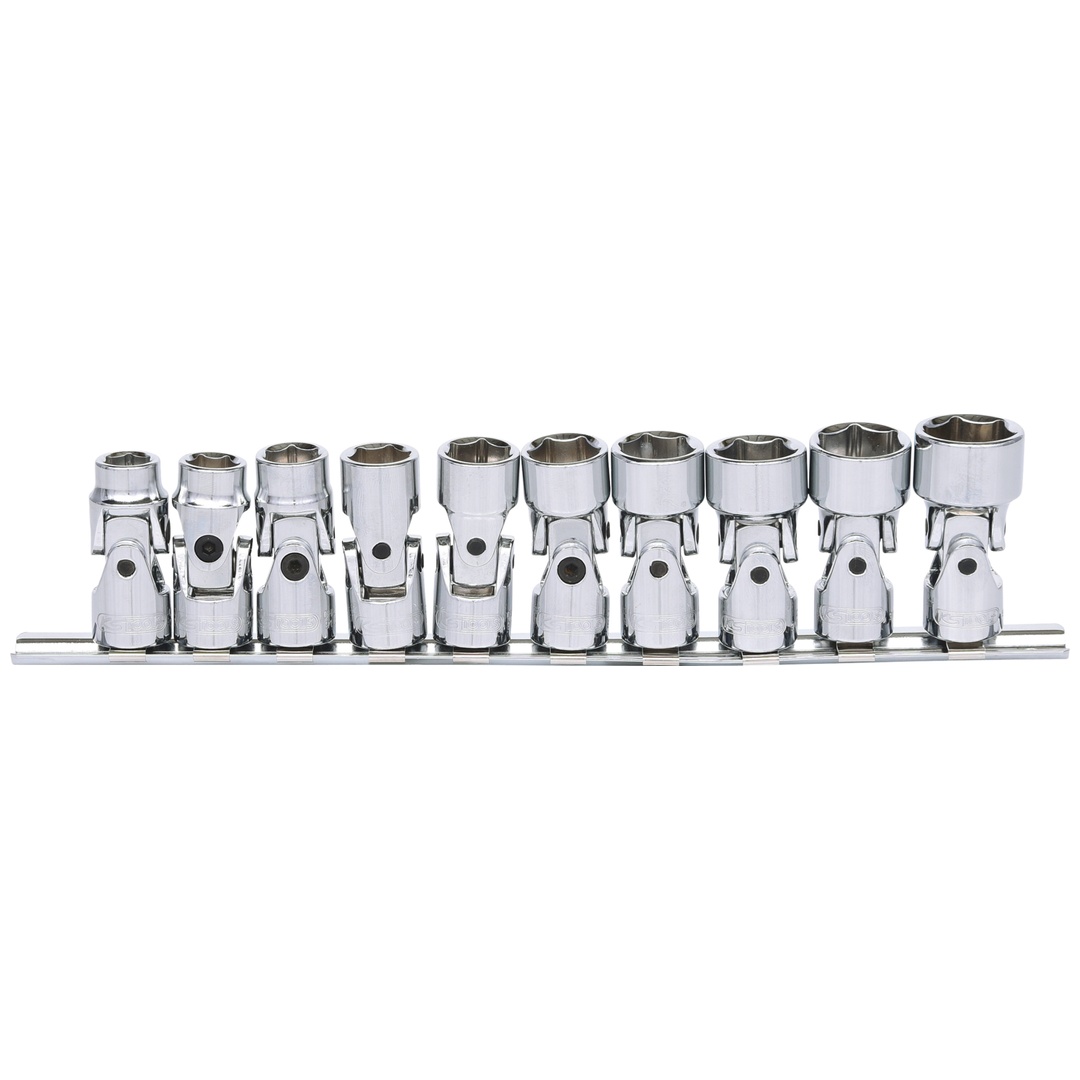 KS Tools 3/8 CHROMEplus Sechskant-Stecknuss-Satz mit Gelenk, 10-tlg.10-19 mm