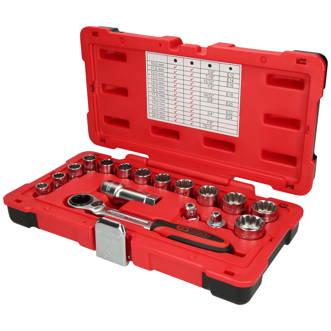 KS Tools 3/8+1/2 TRIPLEplus Durchgangs-Steckschlüssel-Satz, 17-tlg