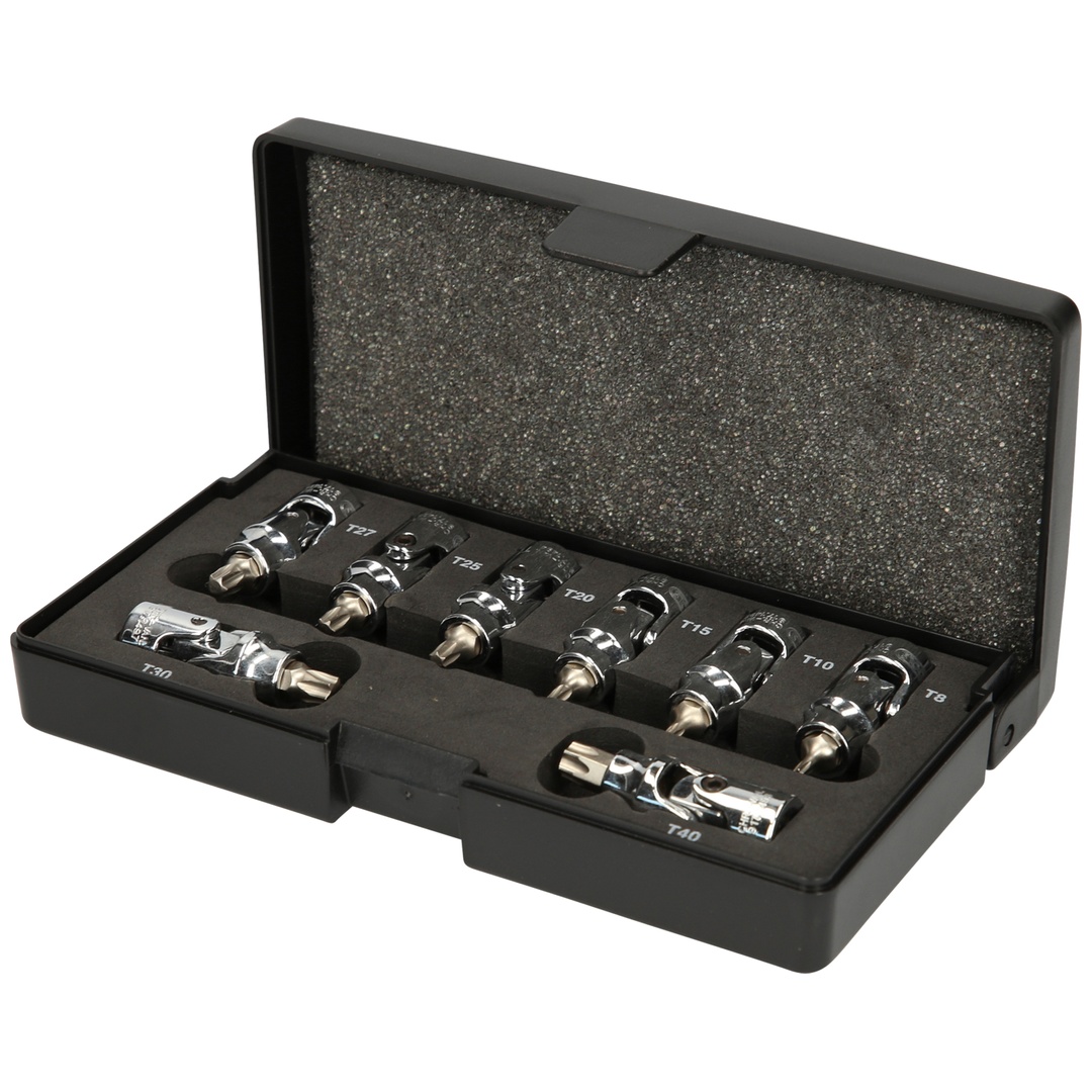 KS Tools 1/4 CHROMEplus Bit-Stecknuss-Satz mit Gelenk TX, 8-tlg T8-T40
