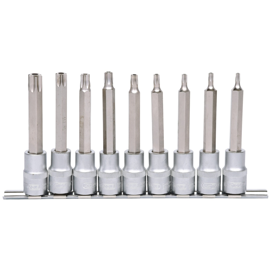 KS Tools 1/2 Bit-Stecknuss-Satz, lang, 9-tlg, TB20-TB60 mit Stirnlochbohrung
