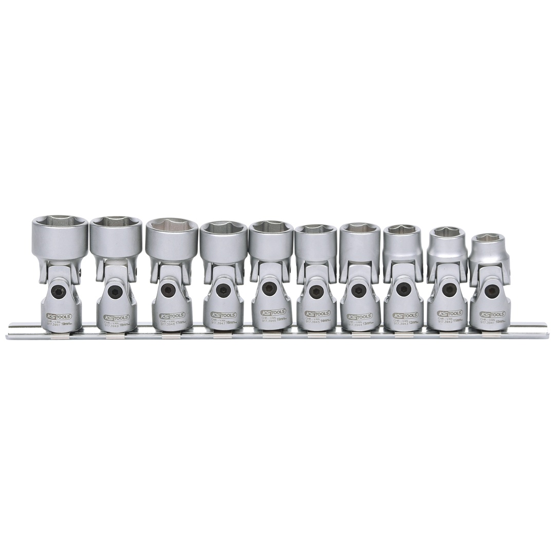 KS Tools 3/8 Sechskant-Stecknuss-Satz mit Gelenk, 10-tlg.10-19 mm