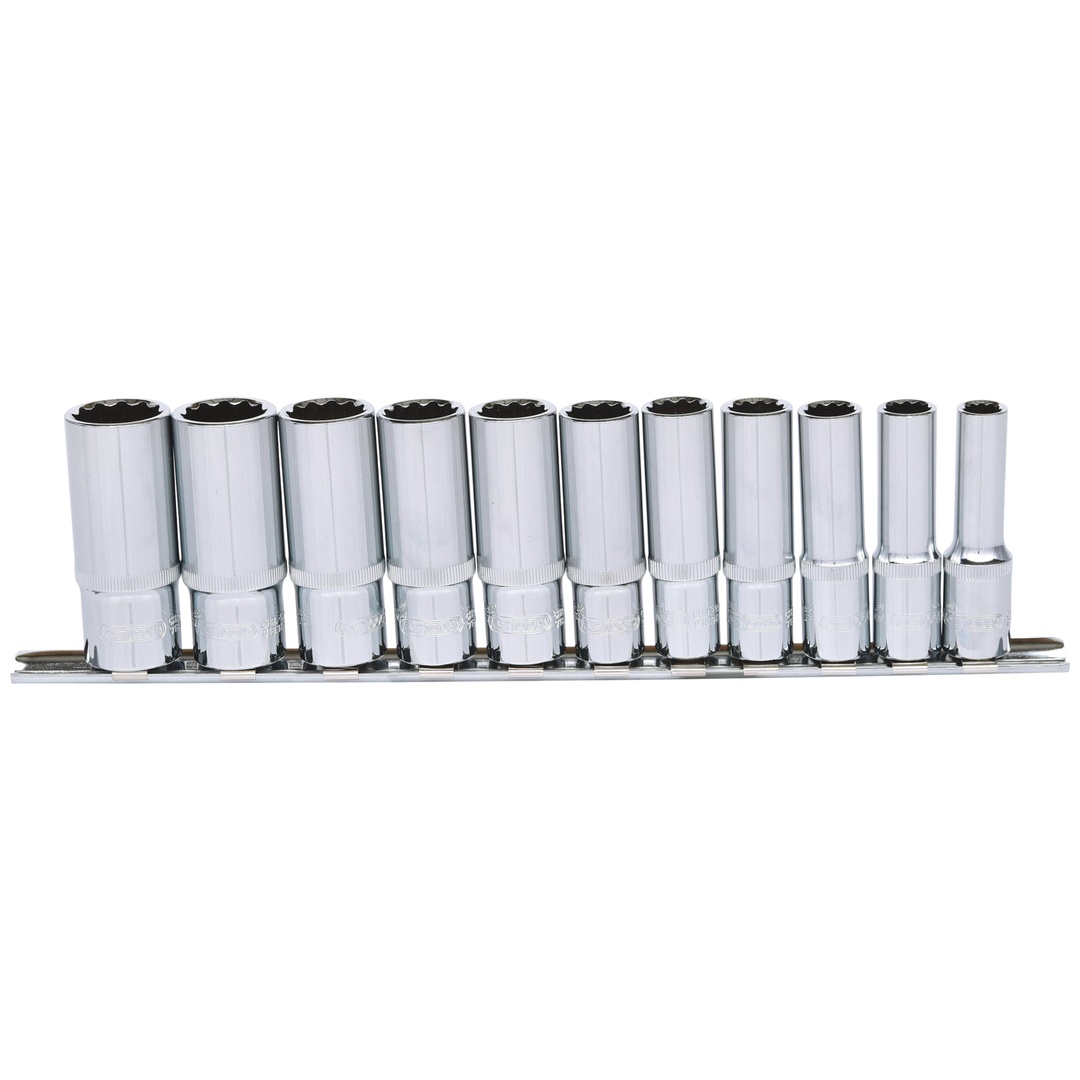 KS Tools 3/8 CHROMEplus 12-kant-Stecknuss-Satz, lang, 11-tlg. 8-19 mm