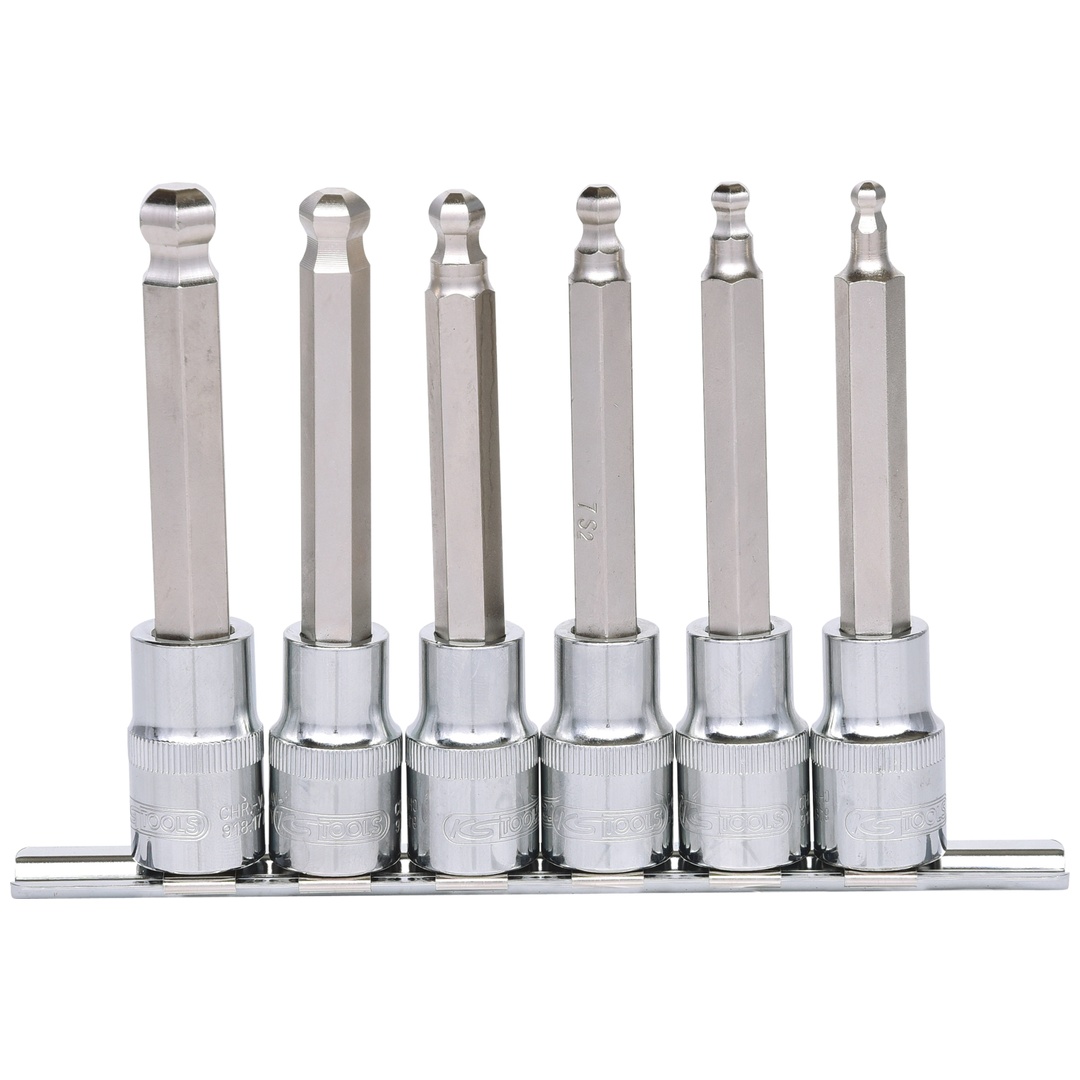 KS Tools 1/2 CHROMEplus Bit-Stecknuss-Satz Innen6kant, Kugelkopf, 6-tlg.lang,  5-12 mm