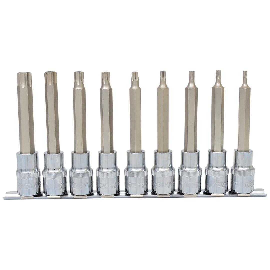 KS Tools 1/2 CHROMEplus Bit-Stecknuss-Satz TX, Bohrung, lang, 9-tlgTB20-TB60