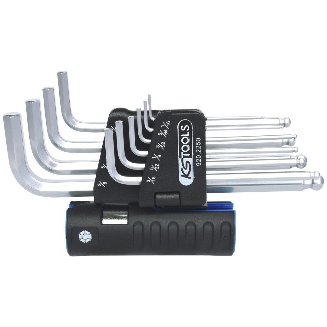 KS Tools 3 in 1 Innen6kant-Winkelstiftschlüssel-Satz,10-tlg lang, Kugelkopf, Zoll