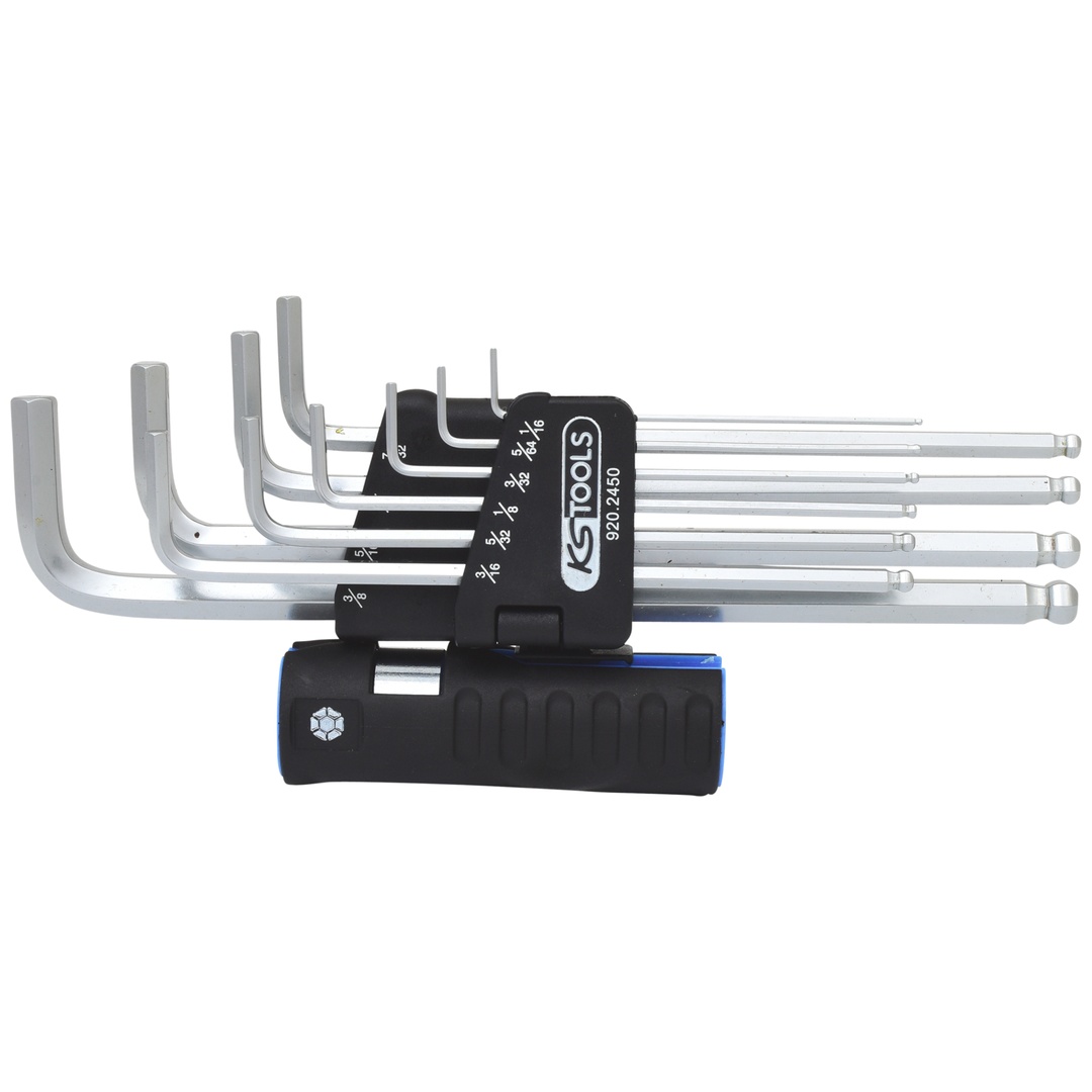 KS Tools 3 in 1 Innen6kant-Winkelstiftschlüssel-Satz,10-tlg XL, Kugelkopf, Zoll